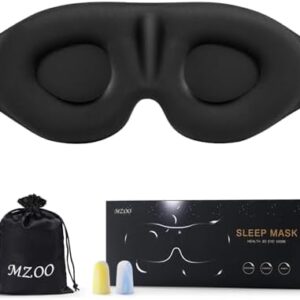 MZOO Sleep Eye Mask for Side Sleeper Men Women, Zero Eye Pressure 3D Sleeping Mask, Light Blocking Patented Design Night Blindfold, Soft Eye Shade Cover for Travel, Black