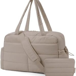 BAGSMART Gym Bag for Women with Toiletry Pouch, Lightweight Weekender Bags for Women with Wet Pocket, 31L Quilted Travel Duffle Carry On Bag, Weekender Overnight Bag for Travel,Water Resistant, Camel