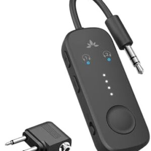 Avantree Relay - Airplane Bluetooth 5.3 Adapter with Qualcomm aptX Adaptive, Supports 2 AirPods or Headphones, 20Hr Playtime, 3.5mm AUX Wireless Audio Transmitter for Travel Flight, Airline, Gym