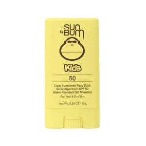 Sun Bum Kids SPF 50 Clear Face Stick Sunscreen - Wet or Dry Skin Application Broad Spectrum Sunscreen with Vitamin E - Hawaii 104 Act Compliant (Without Octinoxate & Oxybenzone) - Travel Size 0.53 oz