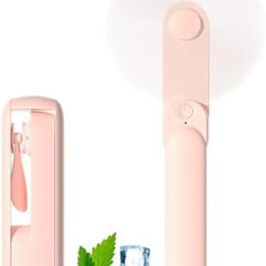 Portable Handheld Fan, 2 IN 1 Mini Hand Fan, Battery Operated [8-15 Working Hours], USB Rechargeable Personal Foldable Fan for Indoor, Small Pocket Fans Travel Essentials for Outdoor (Pink)