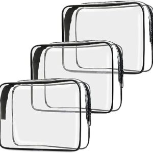 TSA Approved Toiletry Bag, 3 Pack Clear Travel Bags for Toiletries, Quart Size Makeup Cosmetic Bag Organizer for Women Men Travel Accessories(Black)