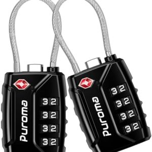Puroma 2 Pack TSA Approved Luggage Locks, 4 Digit Combination Travel Locks Resettable Code Lock with Zinc Alloy Body for Suitcase, Toolbox, Backpack, Bag, Gym Locker (Black)