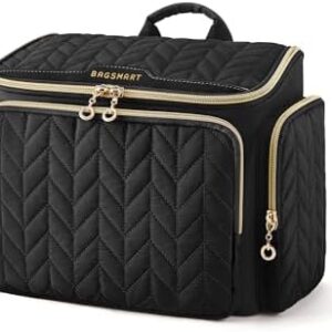 BAGSMART Travel Toiletry Bag, Large Wide-open Travel Bag for Toiletries, Makeup Cosmetic Travel Bag with Handle-Black