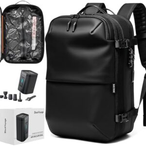 Vortex Vacuum Seal Travel Backpack 60L Expandable Air Compression System Water Resistant TSA Lock Carry-On Suitcase Luggage Black AERO - Vacuum Pump Included