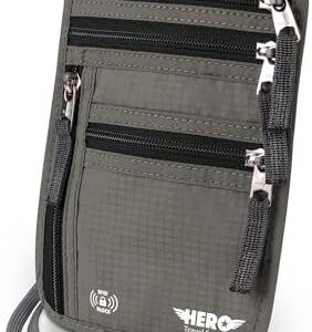 HERO Neck Wallet, RFID Blocking Passport Holder, Easy to Conceal Travel Pouch