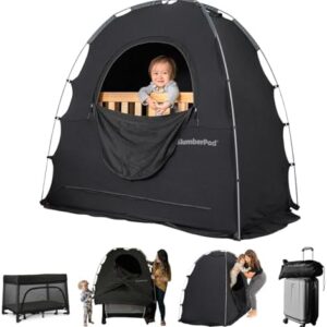 SlumberPod The Original Blackout Sleep Tent Travel Essential for Babies and Toddlers, Mini Crib and Pack N Play Cover, Sleep Pod for Kids with Monitor Pouch and Fan Pouch, Blocks 95%+ Light, Black