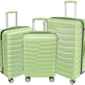 Lightweight Luggage with Spinner Wheels & YKK Zipper, 3-Piece Travel Suitcase ABS+PC Hardshell Luggage Set with TSA Lock, Light Avocado Green (20+24+28 inch)