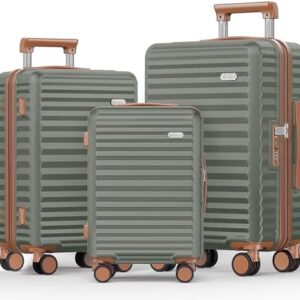 SHOWKOO Luggage Sets 3 Piece Hardside Expandable Suitcase with Double Spinner Wheels Tsa Lock Green (20in/24in/28in)