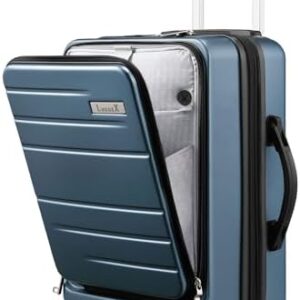 LUGGEX Carry On Luggage 22x14x9 Airline Approved, Polycarbonate Hard Suitcase with Front Pocket (Blue, 20 Inch, 35L)