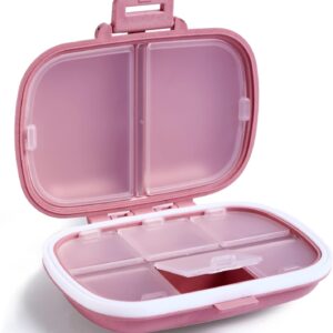 Holii Travel Pill Organizer, 8 Compartments Portable Pill Case, Daily Pill Box to Hold Vitamins, Small Pill Container for Pocket Purse Medicine Organizer（Pink）