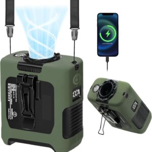 Portable Fan Wearable Personal Fan with 5 Speed Max 55 Working Hours Low Noise Portable Neck Fans Cooling Waist Fans for Camping Traveling LED Power Display 10000mAh Rechargeable (Dark Green)