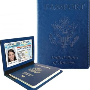 Sizobi Passport Holder for Travel Men, RFID Blocking Passport Covers Case Wallet Card Slot, International Travel Must Haves Travel Accessories for Women, Cruise Ship Essentials Travel Gifts, Navy Blue