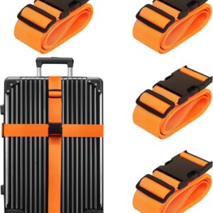 Luggage Straps for Suitcases TSA Approved Travel Belt 4 Pack by Chelmon(Orange)